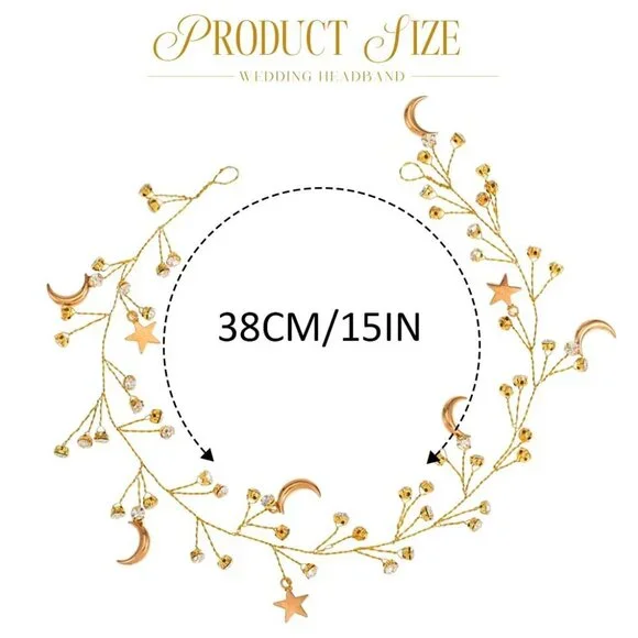 Star Rhinestone Hair Vine Bridal Headband Crystal Moon Wedding Hair Accessory - Picture 8 of 8